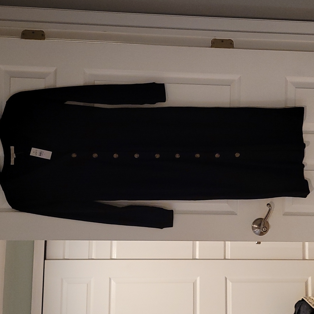 Black Ribbed Knit Button Front Dress